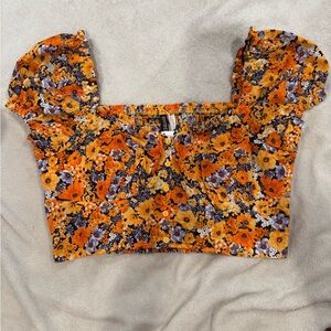 H&M Orange Floral Crop Top